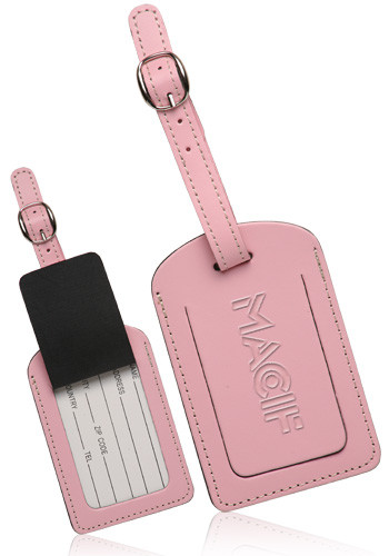 Personalized Pink Leather Luggage Tag with Silver Buckles | HLTG20LTH - DiscountMugs