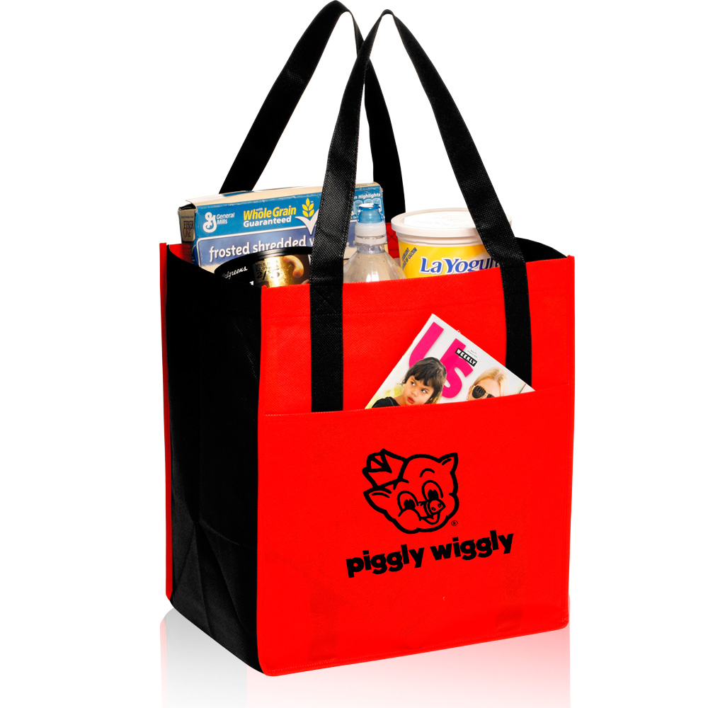Custom Non-Woven Shoppers Pocket Tote Bags | TOT111 - DiscountMugs