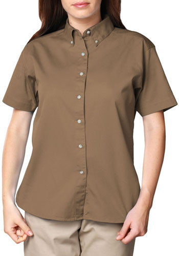 Embroidered Ladies Short Sleeve Twill Dress Shirts | BGEN6213S ...