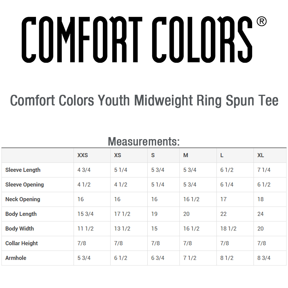 Comfort Color T Shirt Size Chart
