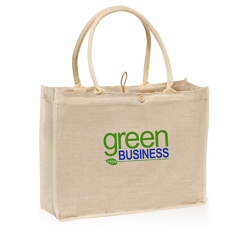 Promotional Button and Loop Jute Tote Bags | TOT27 - DiscountMugs